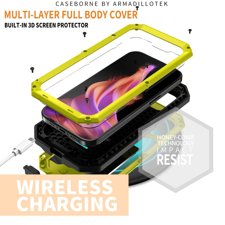 For iPhone 15 Plus R-JUST Sliding Camera Life Waterproof Holder Phone Case(Yellow) - iPhone 15 Plus Cases by R-JUST | Online Shopping UK | buy2fix