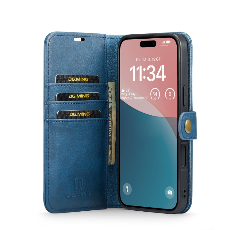 For iPhone 16 Plus DG.MING Crazy Horse Texture Detachable Magnetic Leather Phone Case(Blue) - iPhone 16 Plus Cases by DG.MING | Online Shopping UK | buy2fix