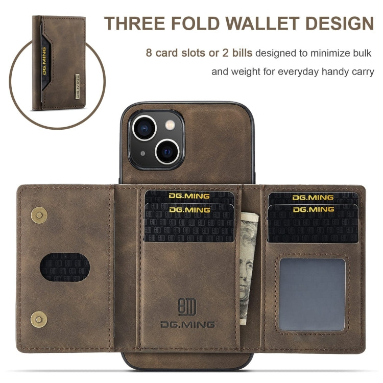 For iPhone 15 Plus DG.MING M2 Series 3-Fold Card Bag Wallet Leather Phone Case(Coffee) - iPhone 15 Plus Cases by DG.MING | Online Shopping UK | buy2fix