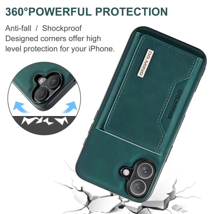 For iPhone 16 DG.MING M2 Series 3-Fold Card Bag Wallet Leather Phone Case(Green) - iPhone 16 Cases by DG.MING | Online Shopping UK | buy2fix