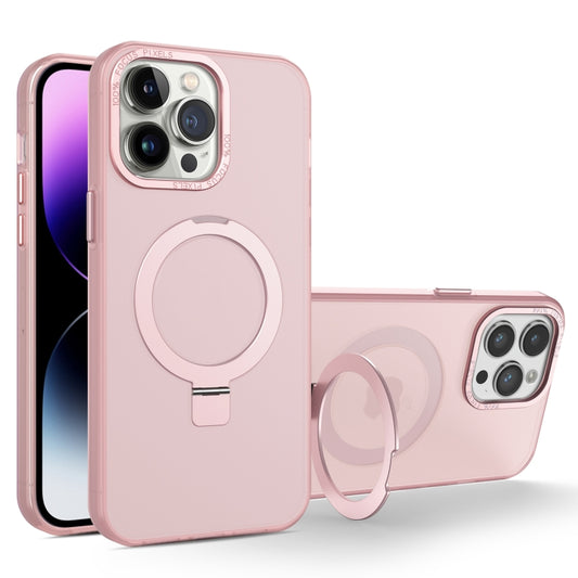 For iPhone 13 Pro Max MagSafe Metal Holder Frosted Translucent Phone Case(Pink) - iPhone 13 Pro Max Cases by buy2fix | Online Shopping UK | buy2fix