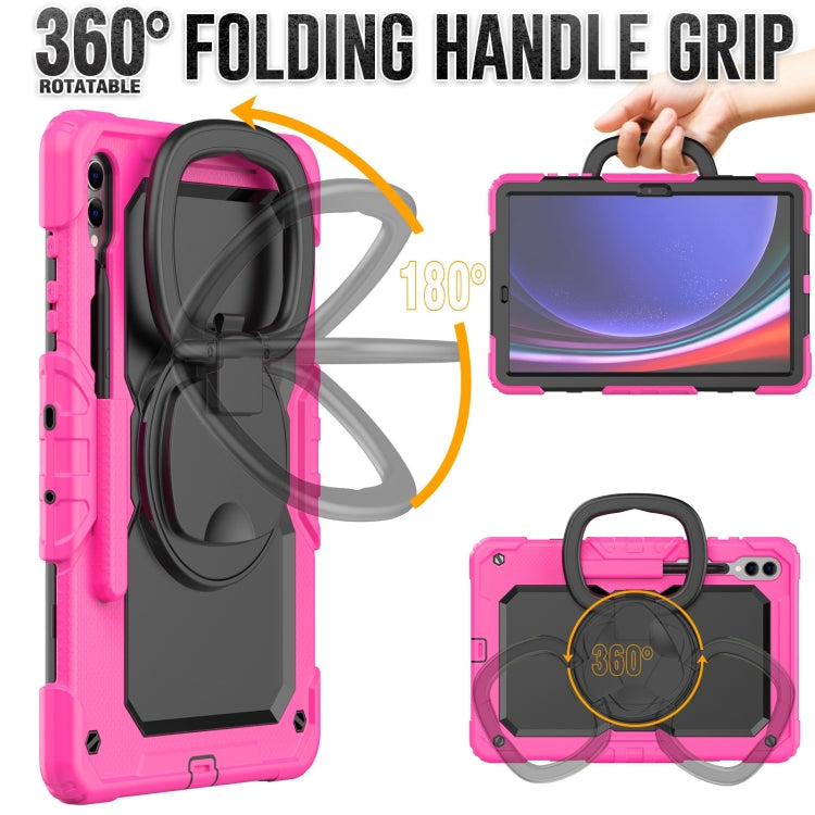 For Samsung Galaxy Tab S9+ D Type Silicone Hybrid PC Tablet Case with Handle Holder(Rose Red) - Galaxy Tab S9+ Cases by buy2fix | Online Shopping UK | buy2fix