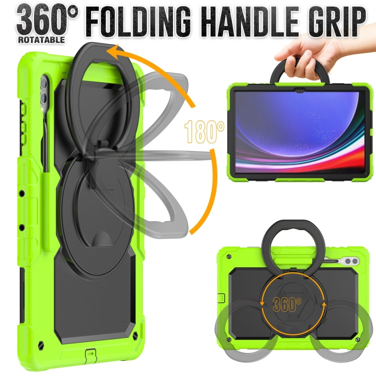 For Samsung Galaxy Tab S10 Ultra D Type Silicone Hybrid PC Tablet Case with Handle Holder(Yellow Green) - Galaxy Tab S9 Ultra Cases by buy2fix | Online Shopping UK | buy2fix