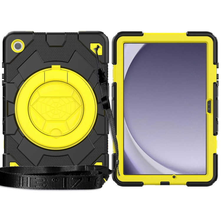 For Samsung Galaxy Tab A9+ Spider Rotation Handle Silicone Hybrid PC Tablet Case(Black Yellow) - Galaxy Tab A9+ by buy2fix | Online Shopping UK | buy2fix