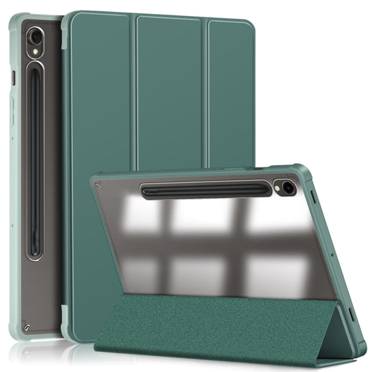 For Samsung Galaxy Tab S9 Acrylic 3-folding Smart Leather Tablet Case(Deep Green) - Galaxy Tab S9 Cases by buy2fix | Online Shopping UK | buy2fix