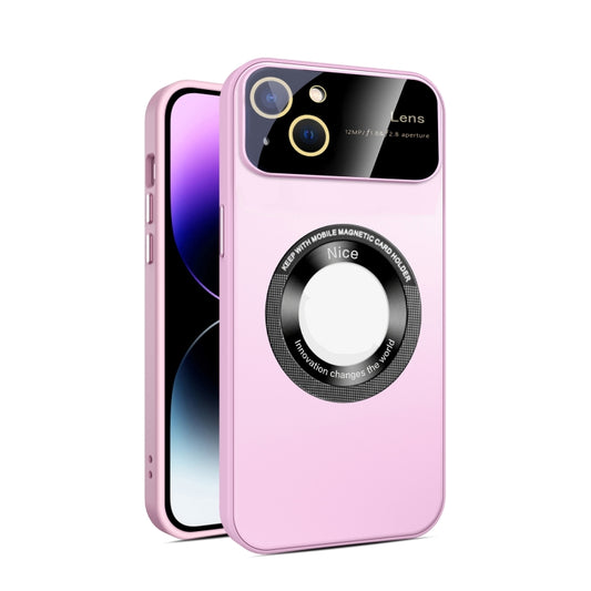 For iPhone 15 Plus Large Glass Window Magnetic Magsafe Phone Case with Lens Film(Pink) - iPhone 15 Plus Cases by buy2fix | Online Shopping UK | buy2fix