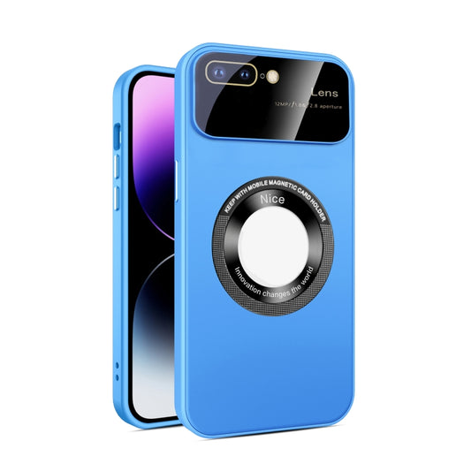 For iPhone 8 Plus/7 Plus Large Glass Window Magnetic Magsafe Phone Case with Lens Film(Sky Blue) - More iPhone Cases by buy2fix | Online Shopping UK | buy2fix