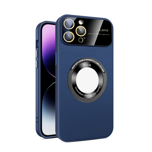 For iPhone 12 Pro Large Glass Window Magnetic Magsafe Phone Case with Lens Film(Royal Blue) - iPhone 12 / 12 Pro Cases by buy2fix | Online Shopping UK | buy2fix
