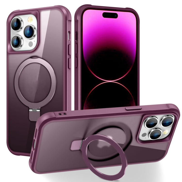 For iPhone 14 Pro MagSafe Magnetic Holder Phone Case(Wine Red) - iPhone 14 Pro Cases by buy2fix | Online Shopping UK | buy2fix