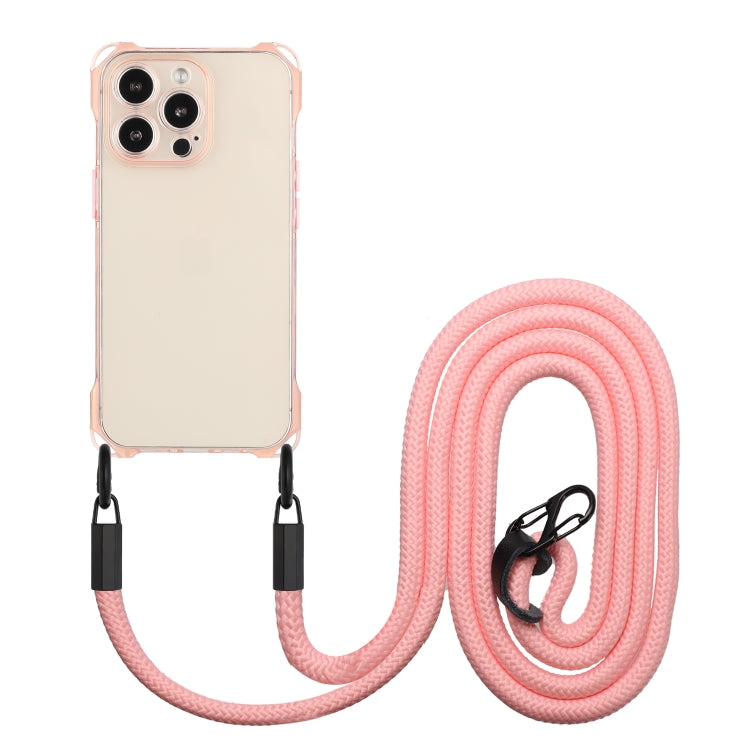 For iPhone 16 Pro Four-corner Shockproof TPU Phone Case with Lanyard(Pink) - iPhone 16 Pro Cases by buy2fix | Online Shopping UK | buy2fix