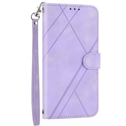 For iPhone 16 Pro Max Embossed Line Leather Phone Case with Lanyard(Purple) - iPhone 16 Pro Max Cases by buy2fix | Online Shopping UK | buy2fix