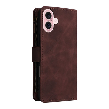 For iPhone 16 Plus Crossbody Multi-card Slot Wallet Zipper Leather Phone Case(Coffee) - iPhone 16 Plus Cases by buy2fix | Online Shopping UK | buy2fix