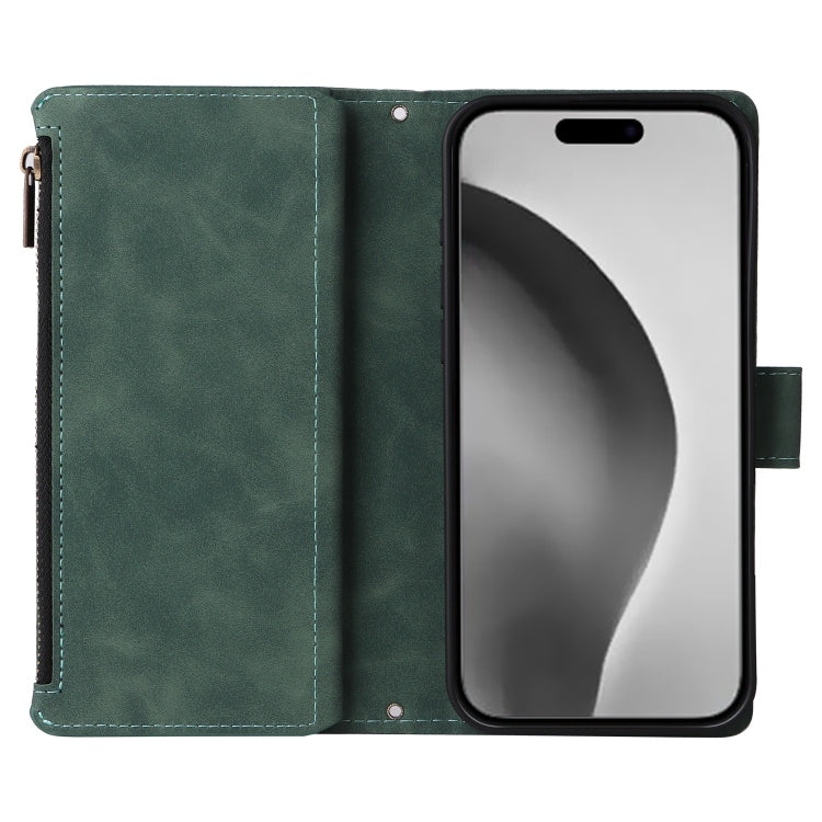 For iPhone 16 Pro Crossbody Multi-card Slot Wallet Zipper Leather Phone Case(Green) - iPhone 16 Pro Cases by buy2fix | Online Shopping UK | buy2fix