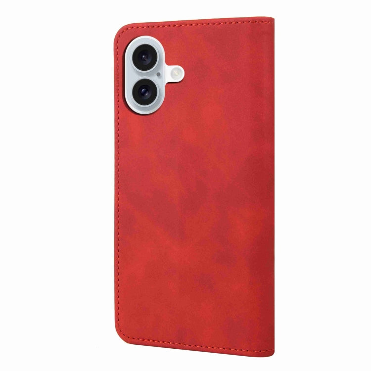 For iPhone 16 Plus Skin Feel Splicing Leather Phone Case(Red) - iPhone 16 Plus Cases by buy2fix | Online Shopping UK | buy2fix