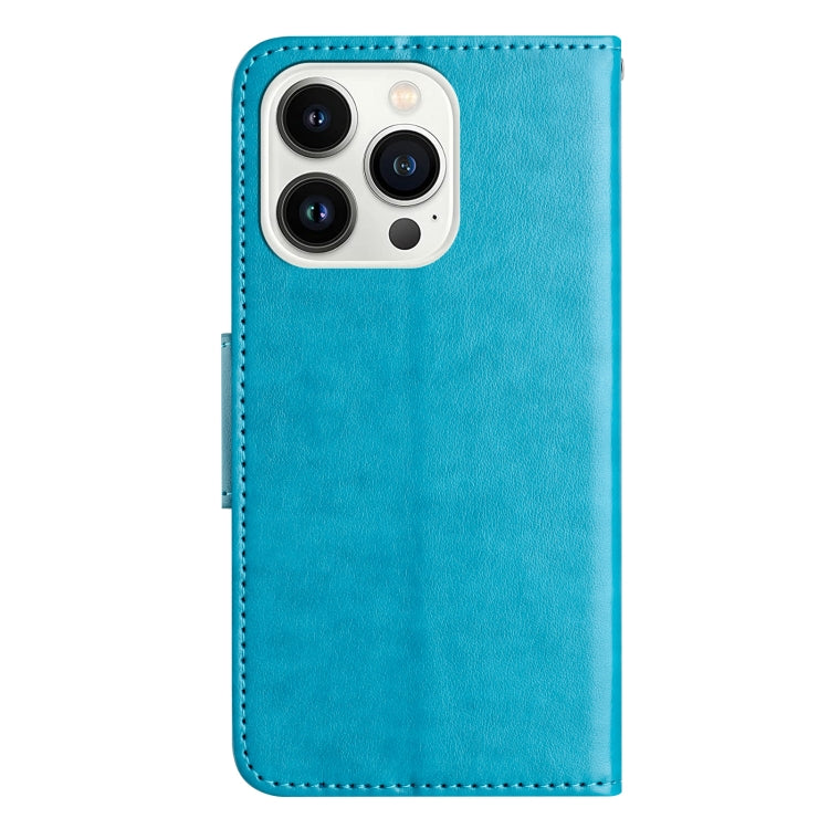 For iPhone 16 Pro Max Butterfly Flower Pattern Flip Leather Phone Case(Blue) - iPhone 16 Pro Max Cases by buy2fix | Online Shopping UK | buy2fix