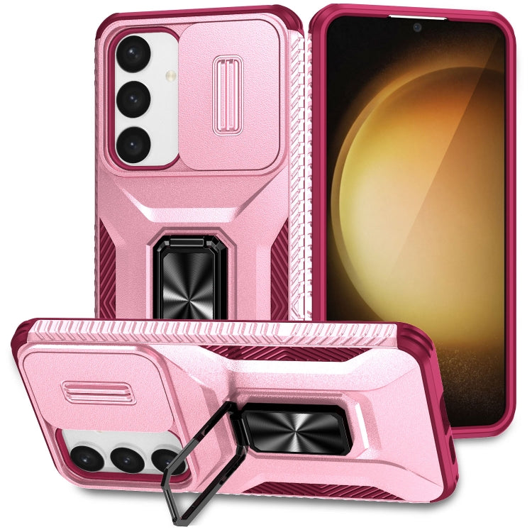 For Samsung Galaxy S24 5G / S25 5G Sliding Camshield Holder Phone Case(Pink + Rose Red) - Galaxy S24 5G Cases by buy2fix | Online Shopping UK | buy2fix