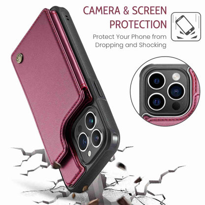 For iPhone 14 Pro CaseMe C22 Card Slots Holder RFID Anti-theft Phone Case(Wine Red) - iPhone 14 Pro Cases by CaseMe | Online Shopping UK | buy2fix