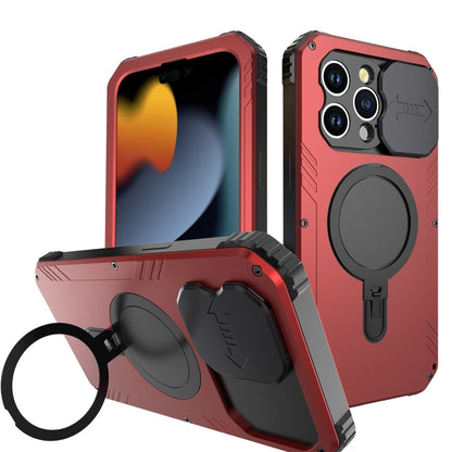 For iPhone 15 Camera Shield MagSafe Holder Life Waterproof Phone Case(Red) - iPhone 15 Cases by buy2fix | Online Shopping UK | buy2fix