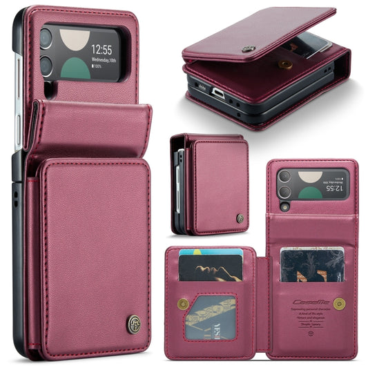 For Samsung Galaxy Z Flip4 5G CaseMe C22 PC+TPU Business Style RFID Anti-theft Leather Phone Case(Wine Red) - Galaxy Z Flip4 5G Cases by CaseMe | Online Shopping UK | buy2fix