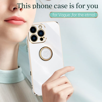 For iPhone 16 Pro Max XINLI Straight Edge 6D Electroplate TPU Phone Case with Ring Holder(White) - iPhone 16 Pro Max Cases by XINLI | Online Shopping UK | buy2fix