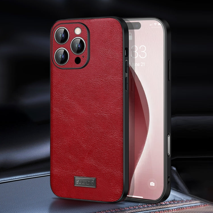 For iPhone 16 Pro SULADA Shockproof TPU Hybrid Handmade Leather Phone Case(Red) - iPhone 16 Pro Cases by SULADA | Online Shopping UK | buy2fix