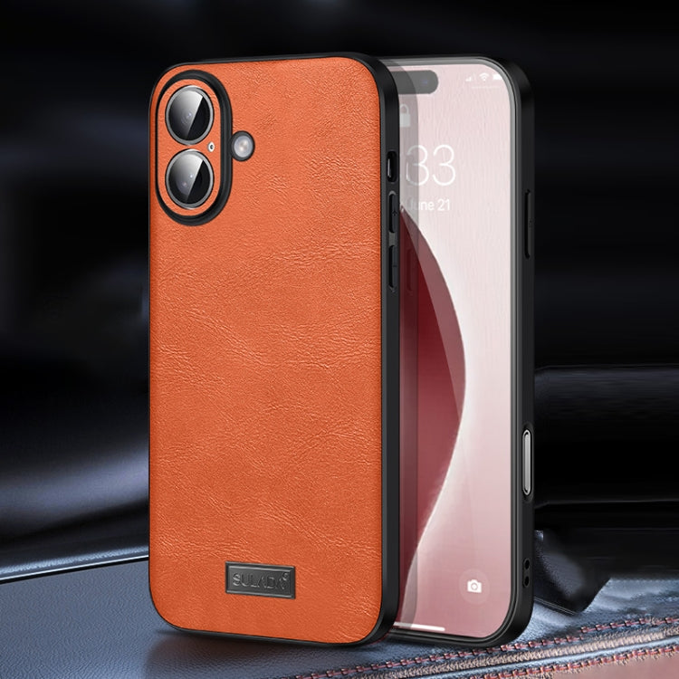 For iPhone 16 SULADA Shockproof TPU Hybrid Handmade Leather Phone Case(Orange) - iPhone 16 Cases by SULADA | Online Shopping UK | buy2fix