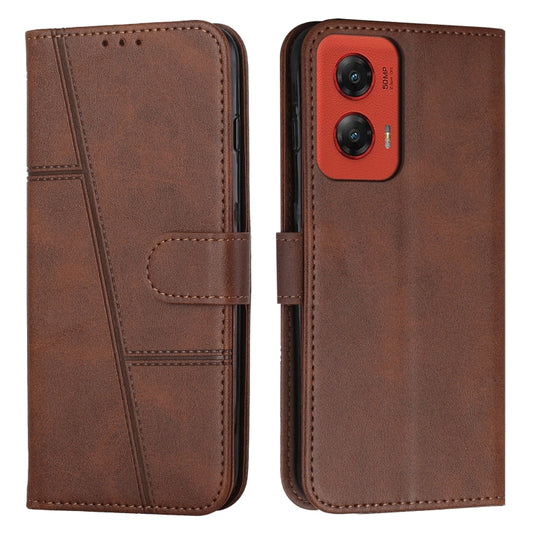 For Motorola Moto G Stylus 5G 2024 Stitching Calf Texture Buckle Leather Phone Case(Brown) - Motorola Cases by buy2fix | Online Shopping UK | buy2fix