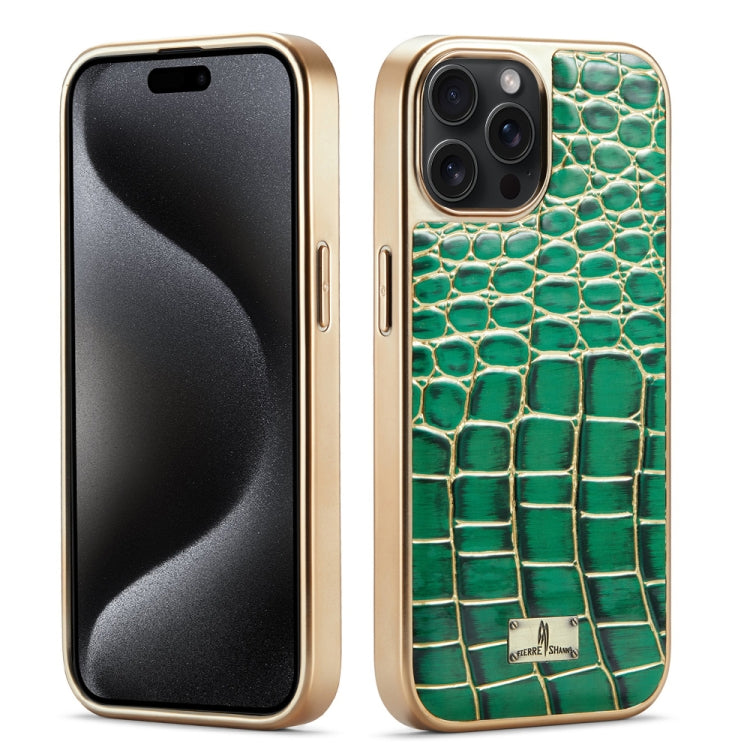 For iPhone 15 Pro Max Fierre Shann Crocodile Texture Electroplating PU Phone Case(Green) - iPhone 15 Pro Max Cases by FIERRE SHANN | Online Shopping UK | buy2fix