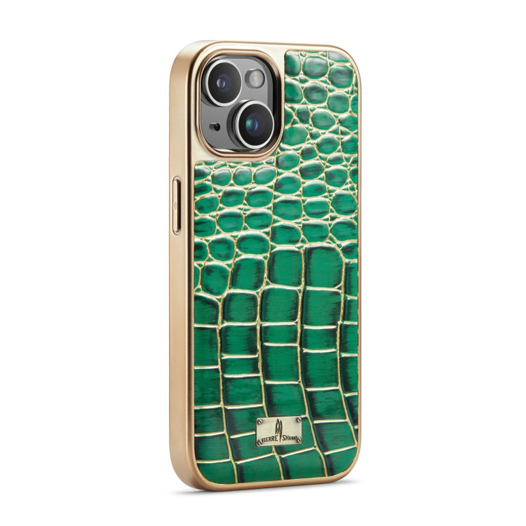 For iPhone 15 Pro Max Fierre Shann Crocodile Texture Electroplating PU Phone Case(Green) - iPhone 15 Pro Max Cases by FIERRE SHANN | Online Shopping UK | buy2fix