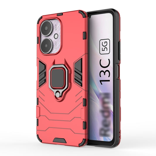 For Xiaomi Redmi 13C 4G / 5G  Shockproof PC + TPU Holder Phone Case(Red) - 13C Cases by buy2fix | Online Shopping UK | buy2fix