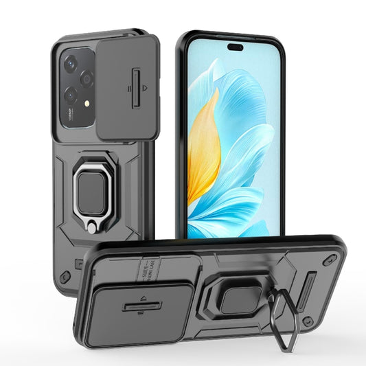 For Honor 200 Lite Global Sliding Camshield TPU + PC Shockproof Phone Case with Holder(Black) - Honor Cases by buy2fix | Online Shopping UK | buy2fix