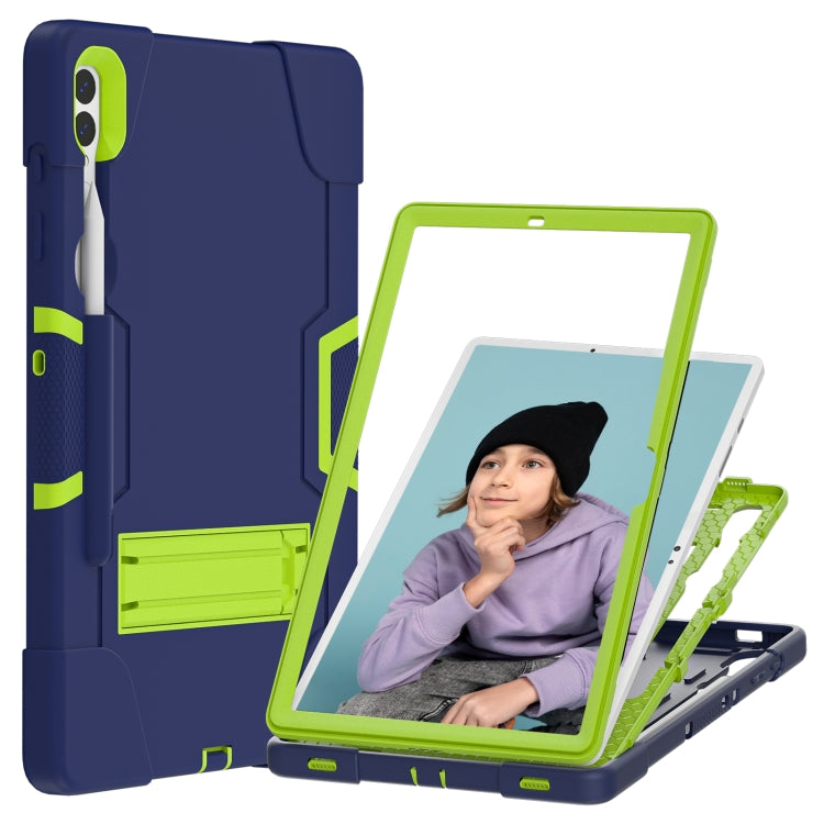 For Samsung Galaxy Tab S9+ Contrast Color Silicone PC Tablet Case with Holder(Navy Blue + Green) - Galaxy Tab S9+ Cases by buy2fix | Online Shopping UK | buy2fix