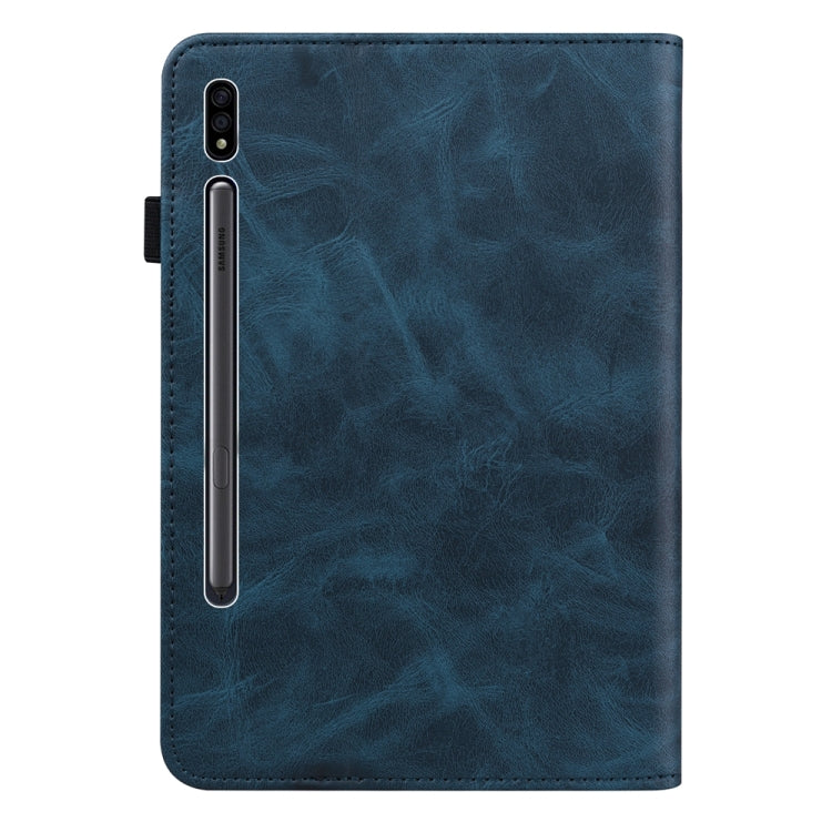 For Samsung Galaxy Tab S9 / S9 FE Solid Color Stripe Embossed Leather Tablet Case(Blue) - Galaxy Tab S9 FE by buy2fix | Online Shopping UK | buy2fix