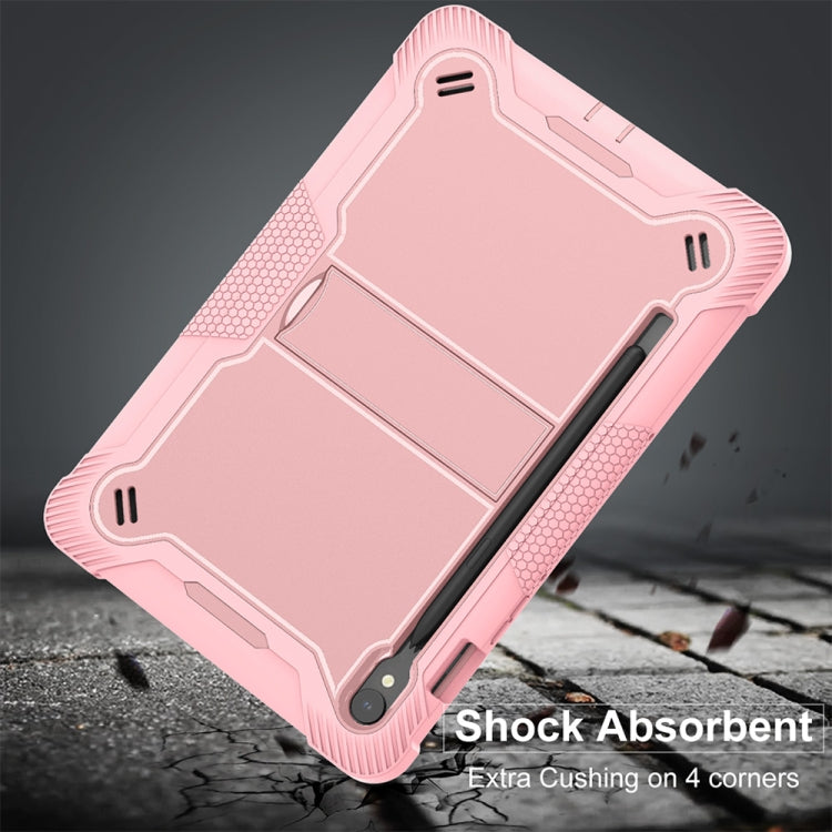 For Samsung Galaxy Tab S9 Shockproof Silicone Hybrid PC Tablet Case with Holder(Rose Gold) - Galaxy Tab S9 Cases by buy2fix | Online Shopping UK | buy2fix