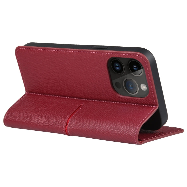 For iPhone 15 Pro GEBEI Top-grain Horizontal Flip Leather Phone Case(Wine Red) - iPhone 15 Pro Cases by GEBEI | Online Shopping UK | buy2fix