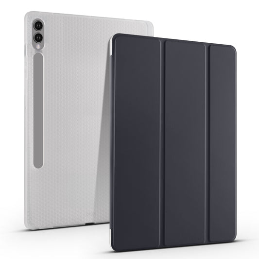 For Samsung Galaxy Tab S9+ 3-folding Transparent TPU Smart Leather Tablet Case with Pen Slot(Black) - Galaxy Tab S9+ Cases by buy2fix | Online Shopping UK | buy2fix