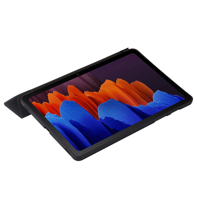 For Samsung Galaxy Tab S9+ 3-Fold Holder Silicone Leather Tablet Case(Black) - Galaxy Tab S9+ Cases by buy2fix | Online Shopping UK | buy2fix