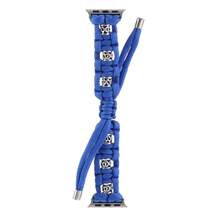 For Apple Watch Ultra 2 49mm Silk Silver Beads Braided Watch Band(Blue) - Watch Bands by buy2fix | Online Shopping UK | buy2fix