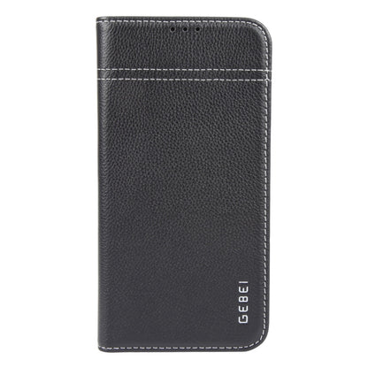 For iPhone 16 Plus GEBEI Top-grain Horizontal Flip Leather Phone Case(Black) - iPhone 16 Plus Cases by GEBEI | Online Shopping UK | buy2fix