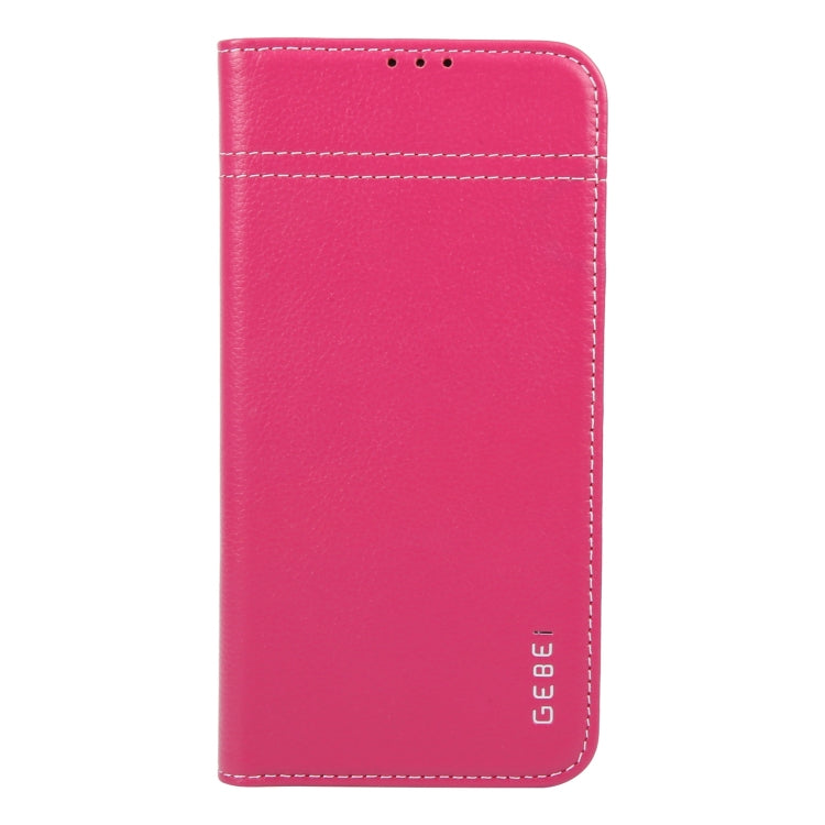 For iPhone 16 Pro GEBEI Top-grain Horizontal Flip Leather Phone Case(Rose Red) - iPhone 16 Pro Cases by GEBEI | Online Shopping UK | buy2fix