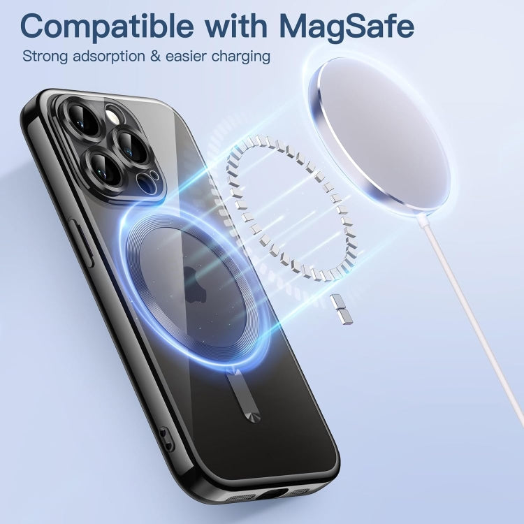 For iPhone 15 Pro Magsafe Magnetic Transparent Electroplated TPU Phone Case(Black) - iPhone 15 Pro Cases by buy2fix | Online Shopping UK | buy2fix