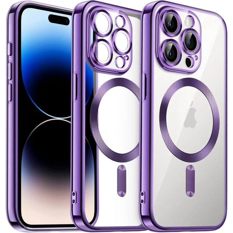 For iPhone 14 Pro Magsafe Magnetic Transparent Electroplated TPU Phone Case(Purple) - iPhone 14 Pro Cases by buy2fix | Online Shopping UK | buy2fix