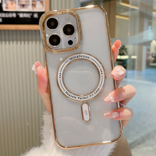 For iPhone 11 Pro Max MagSafe Magnetic Transparent TPU Electroplated Phone Case(Gold) - iPhone 11 Pro Max Cases by buy2fix | Online Shopping UK | buy2fix