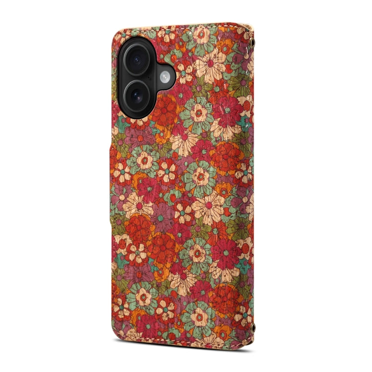 For iPhone 16 Denior Flower Language Series Cork Fabric Oil Edge Leather Phone Case(Summer) - iPhone 16 Cases by Denior | Online Shopping UK | buy2fix