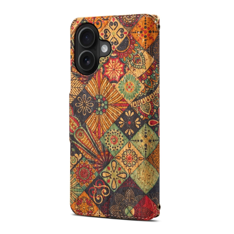 For iPhone 16 Plus Denior Flower Language Series Cork Fabric Oil Edge Leather Phone Case(Autumn) - iPhone 16 Plus Cases by Denior | Online Shopping UK | buy2fix