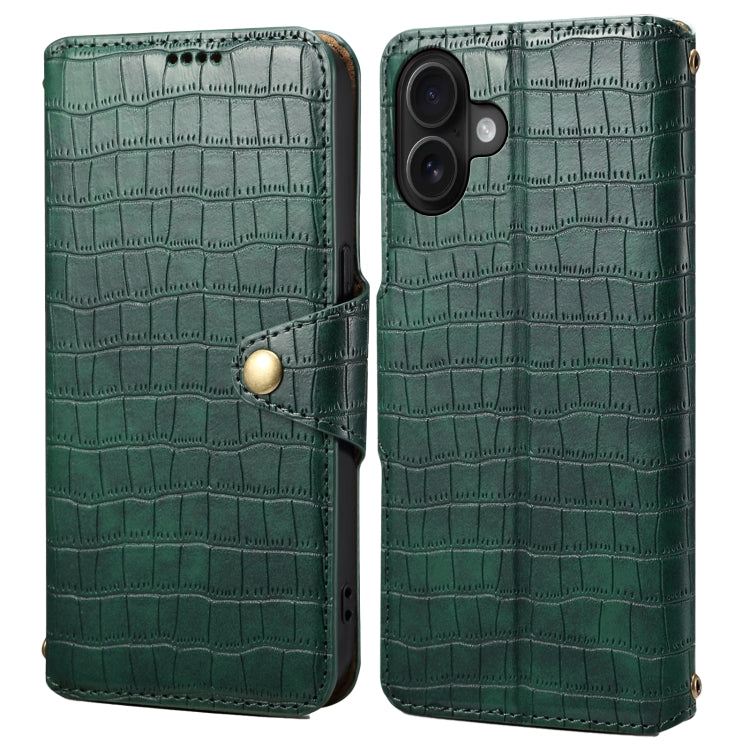 For iPhone 16 Plus Denior Crocodile Texture Oil Edge Leather Phone Case(Green) - iPhone 16 Plus Cases by Denior | Online Shopping UK | buy2fix