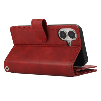 For iPhone 16 Plus Wristband Card Slot Leather Phone Case(Red) - iPhone 16 Plus Cases by buy2fix | Online Shopping UK | buy2fix