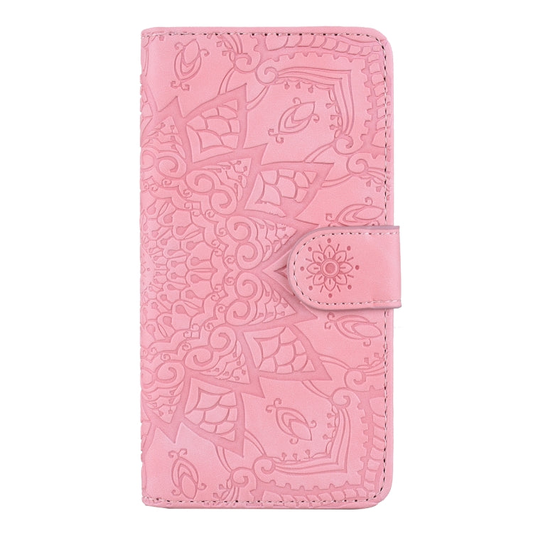 For iPhone 16 Mandala Embossed Dual-Fold Calf Leather Phone Case(Pink) - iPhone 16 Cases by buy2fix | Online Shopping UK | buy2fix