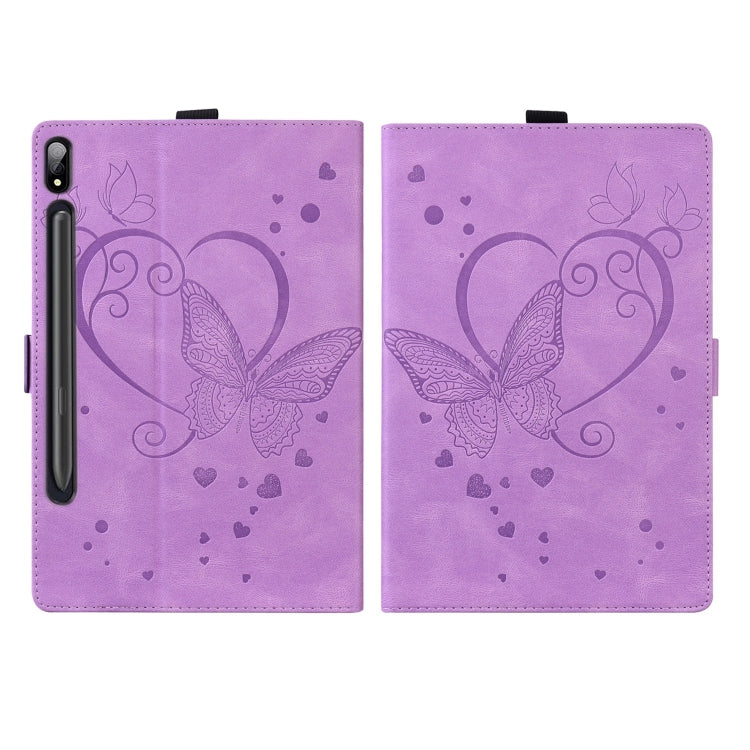 For Samsung Galaxy Tab S9 FE+ Love Butterfly Embossed Leather Tablet Case(Purple) - Galaxy Tab S9 FE+ by buy2fix | Online Shopping UK | buy2fix