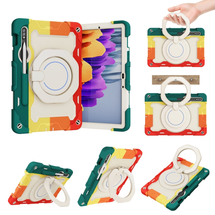 For Samsung Galaxy Tab S9 Armor Portable Rotating Ring Holder Silicone Tablet Case(Colorful Red) - Galaxy Tab S9 Cases by buy2fix | Online Shopping UK | buy2fix